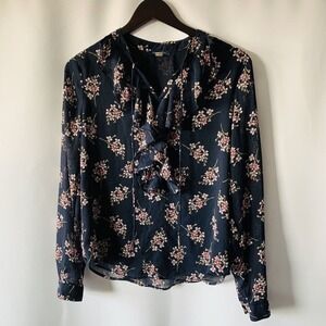 Tommy Hilfiger Women’s Long Sleeve Ruffled Front Floral Print Top Blouse Size S